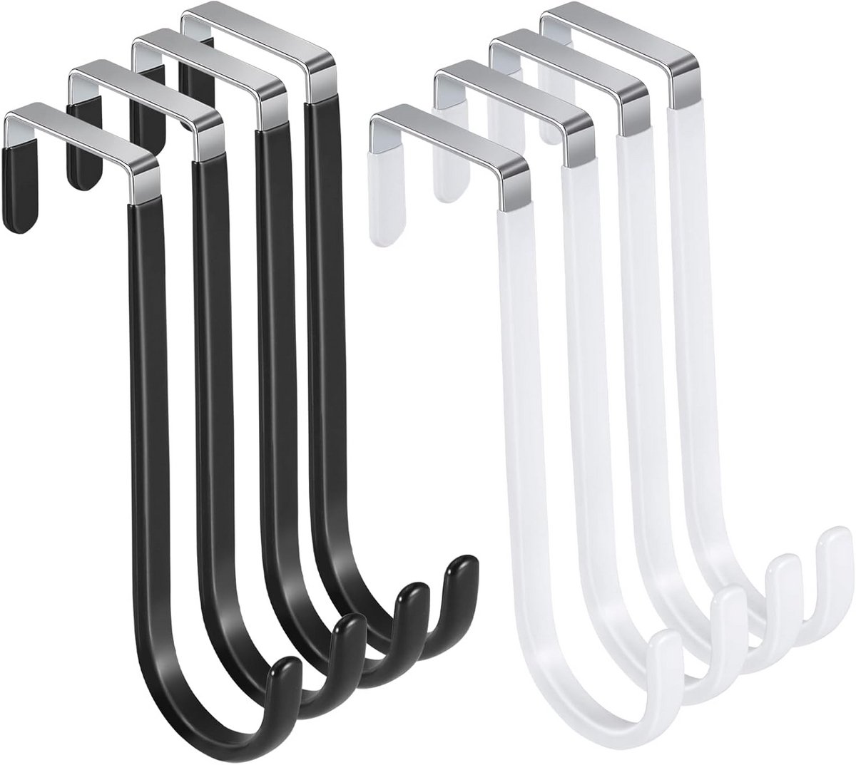 8x Deurhaken Set - Sterke Metalen Ophanghaken voor Handdoeken, Kleding en Badkamer (Wit & 
