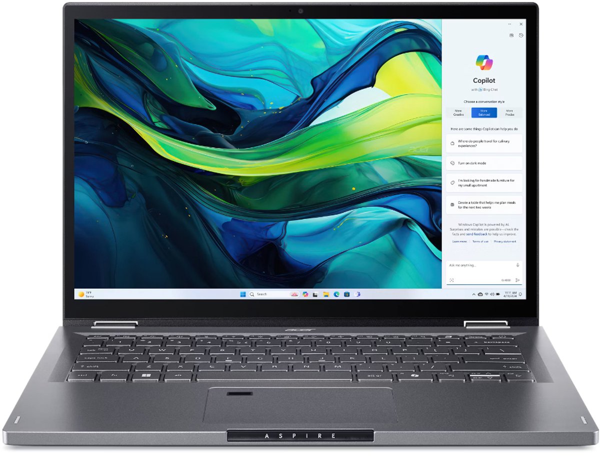 Acer Aspire Spin 14 ASP14-52MTN-55UB Intel Core Ultra 5 115U Hybride (2-in-1) 35,6 cm (14") Touchscreen WUXGA 32 GB LPDDR5x-SDRAM 512 GB SSD Wi-Fi 6E (802.11ax) Windows 11 Home Grijs