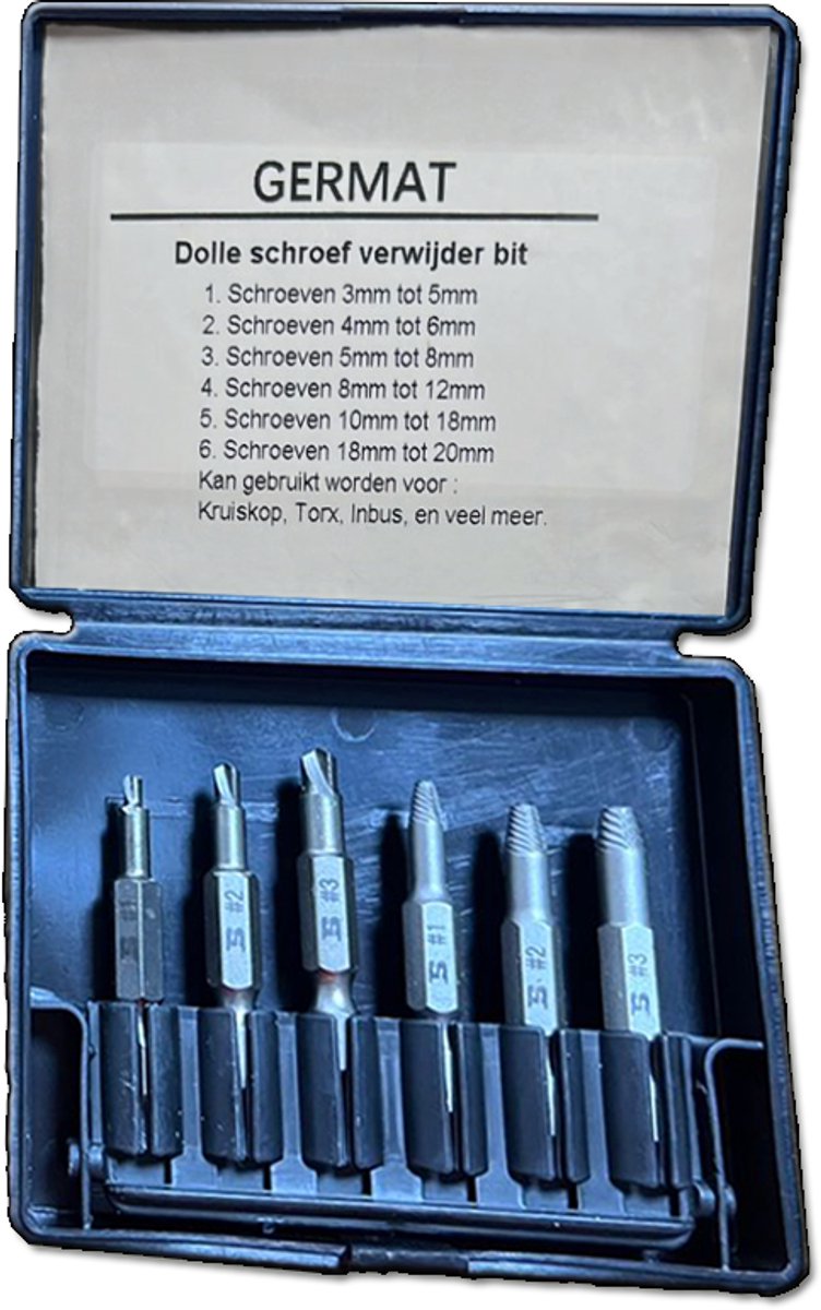 Dolle Schroeven Verwijder Set 6 Delig met 12 Maten Germat Schroef Extractor Set voor Beschadigde en Vastzittende Schroeven