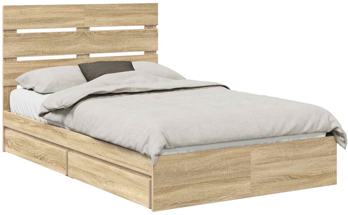 Tweepersoonsbed | Dubbelbed | Volwassenenbed | Opslag bed met lade Sonoma Eiken 120 x 200 cm Bewerkt hout
