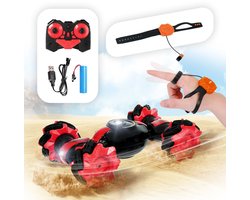 Offroad RC Auto 1:16 met Handgebaarbesturing en Afstandsbediening – Oplaadbare Stuntauto met LED Verlichting – 360° Draaien, Driften en Flippen – Zwart/Rood – Speelgoed Auto voor Kinderen