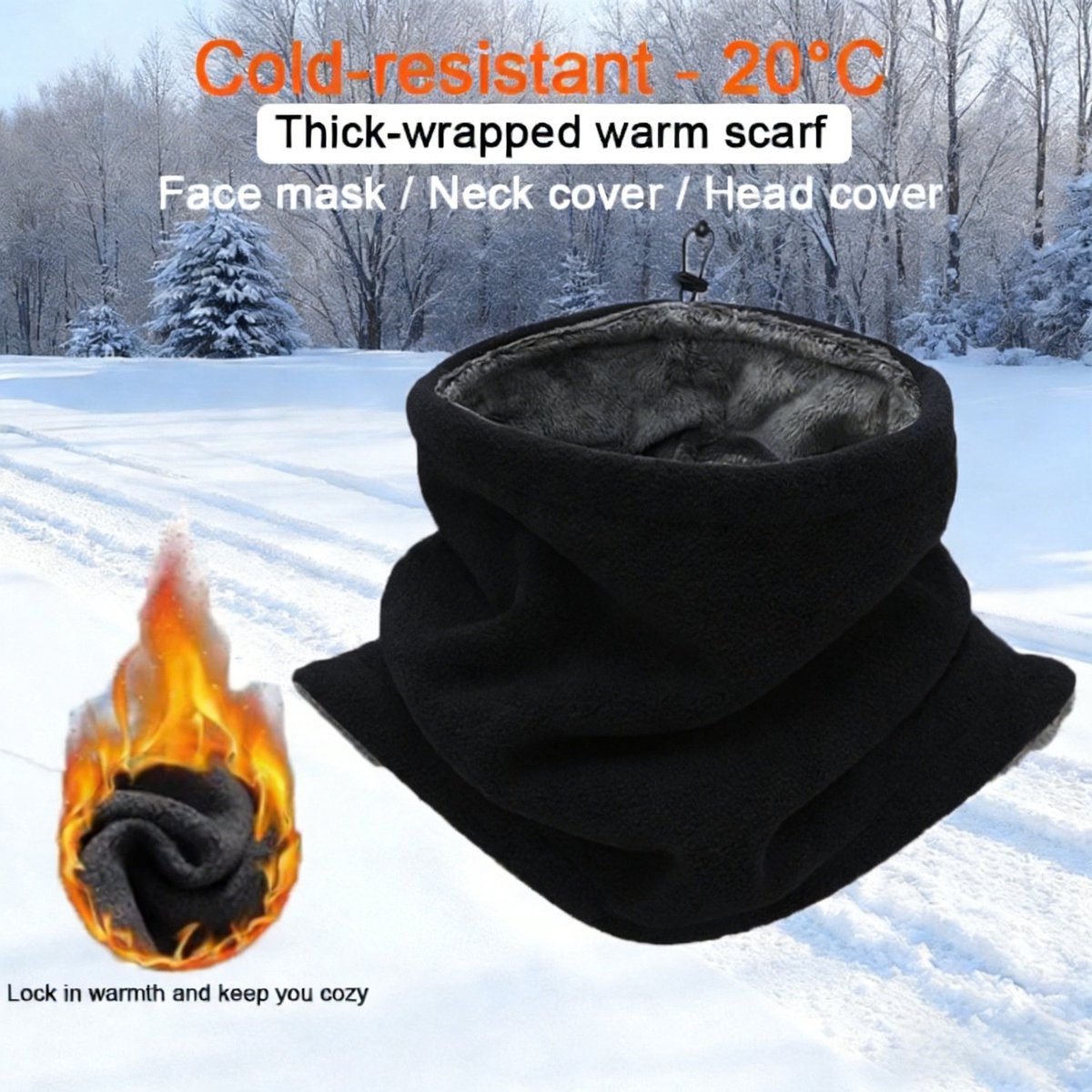 Winter Thermische Nekwarmer｜Zachte Fleecevoering, Verstelbare Nekband, Verdikte Thermische Nekwarmer, Balaclava-stijl Sjaal (zwart)