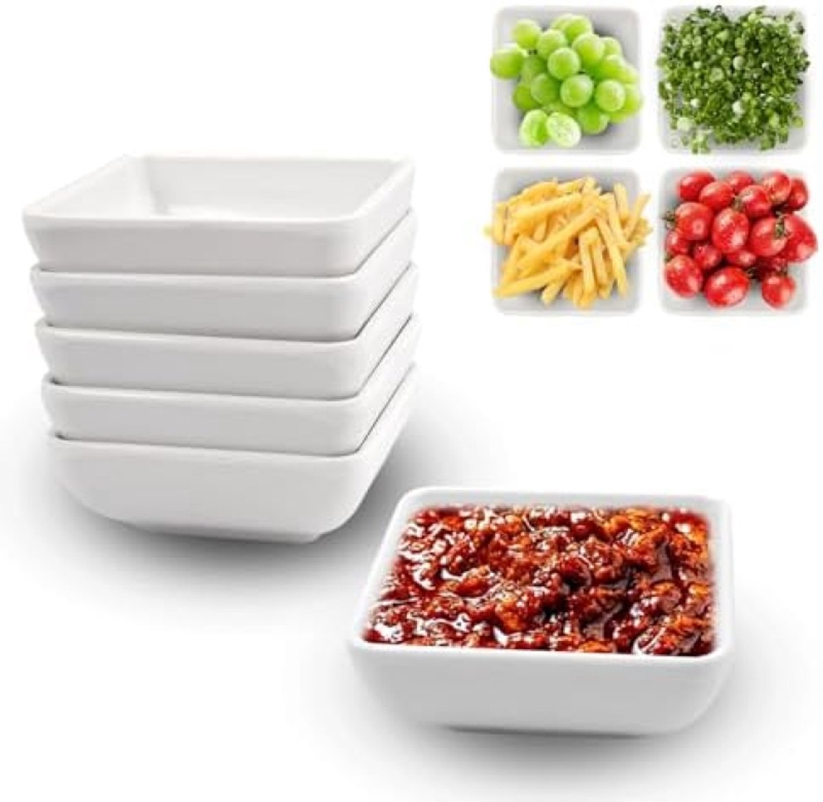 ST TRADING 6 stuks vierkante dipschaaltjes voor sauzen en snacks