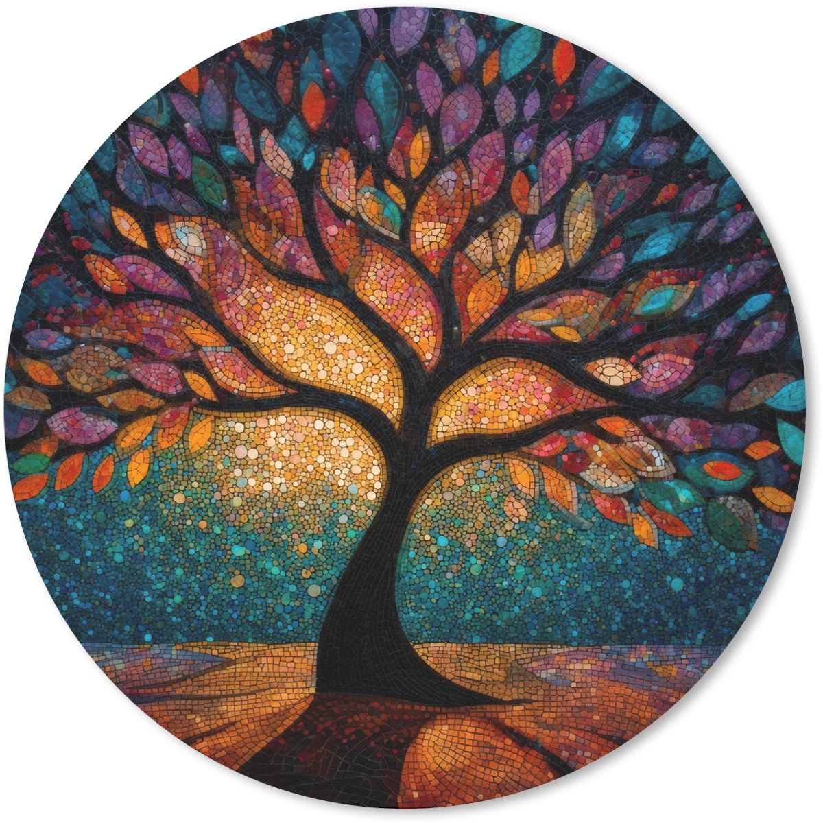 Muismat rond 20x20 cm - Mousepad Mozaïek - Kleurrijk - Boom - Takken - Ronde muismatten