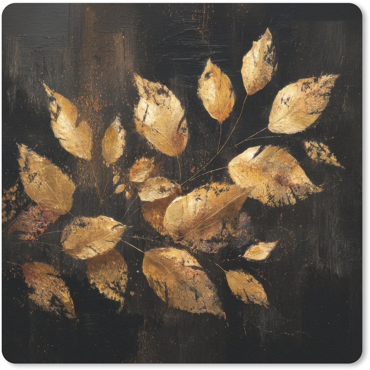 Muismat 30x30 cm - Mousepad Gouden Bladeren op Donkere Achtergrond - Muismatten