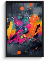 Poster in lijst - Fotolijst 40x60 cm - Posters - Abstract - Graffiti - Kleurrijk - Verfspatten - Posterlijst zwart - Decoratie - Wanddecoratie woonkamer - Muurdecoratie slaapkamer
