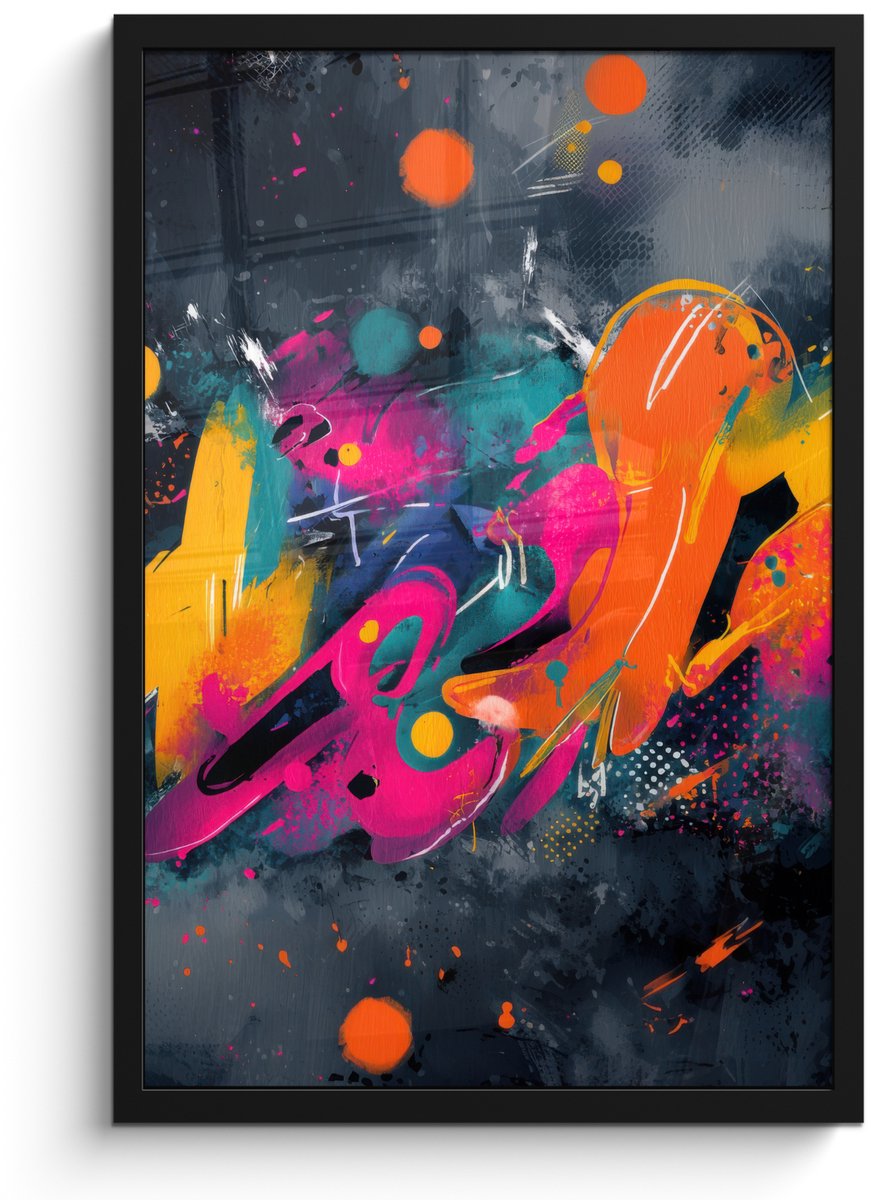 FrameYourWall Poster in lijst - Fotolijst 40x60 cm - Posters - Abstract - Graffiti - Kleurrijk - Verfspatten - Posterlijst zwart - Decoratie - Wanddecoratie woonkamer - Muurdecoratie slaapkamer