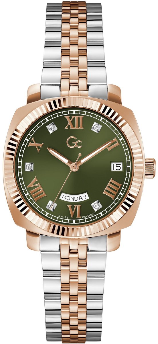 Gc Gc Flair Coussin Lady Quartz Analoog Horloge Zilver En Roos Kast: 100% Roestvrij Staal | Bracelet 100% Roestvrij Staal 34 mm Z44004L3, Z44005L3
