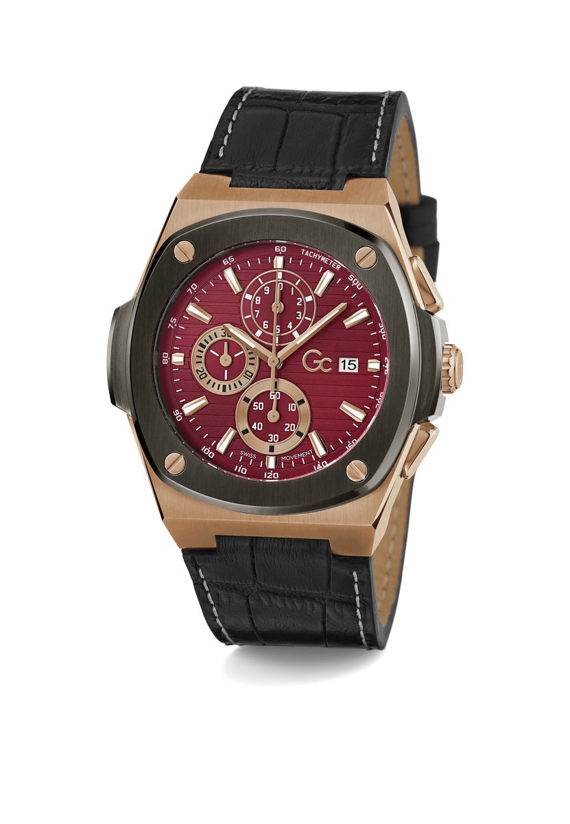 Gc Gc Coussin Shape Chronograph Watch Roségoud En Braas Case: 100% Roestvrij Staal | Armband: 100% Echte Leren 44 Y99016G3MF