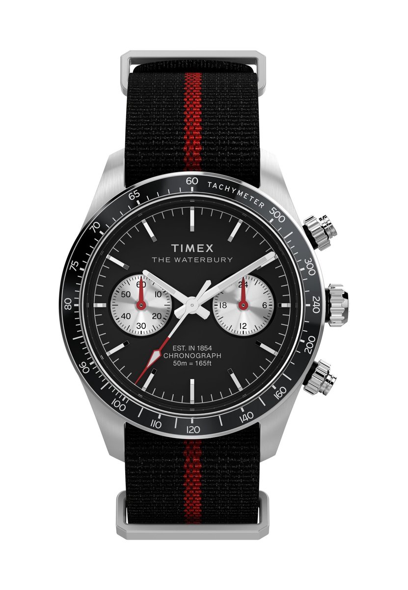 Timex Waterbury Heritage Chronograph Quartz Chronograaf Horloge Zwart Kast: 100% Roestvrij Staal | Armband 100% Textile 39 mm TW2Y38900AJ, TW2Y39000AJ