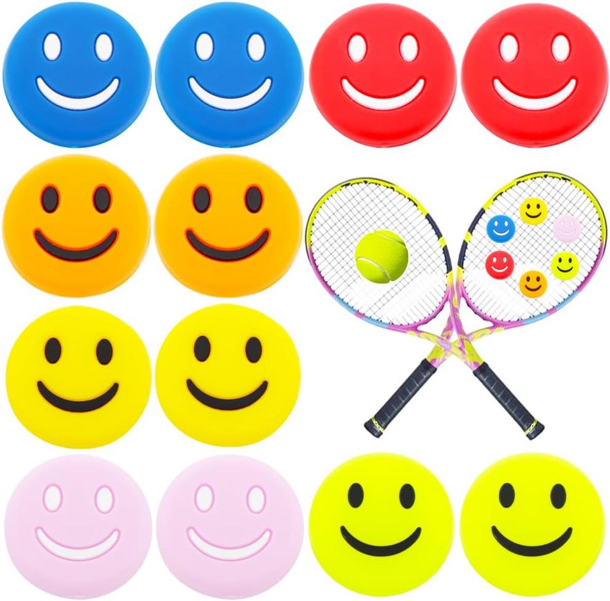 Tennis Racquet Demper - 12 Stuks, Rubber Schokdemper in 6 Kleuren, Verbeterde Trillingsdemping
