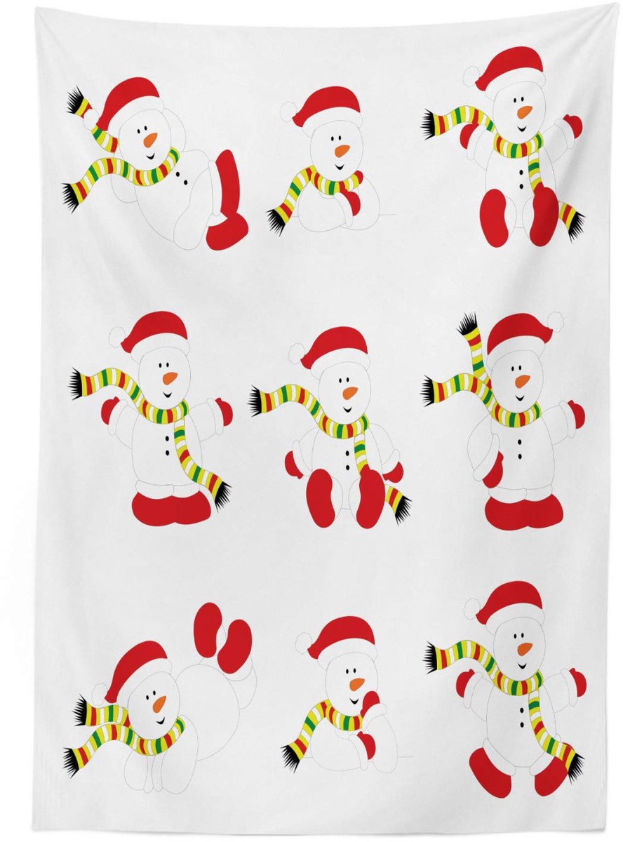 ABAKUHAUS Tafelkleed – Sneeuwmannen – 140x170 cm – Wit-Groen-Rood – Wasbaar