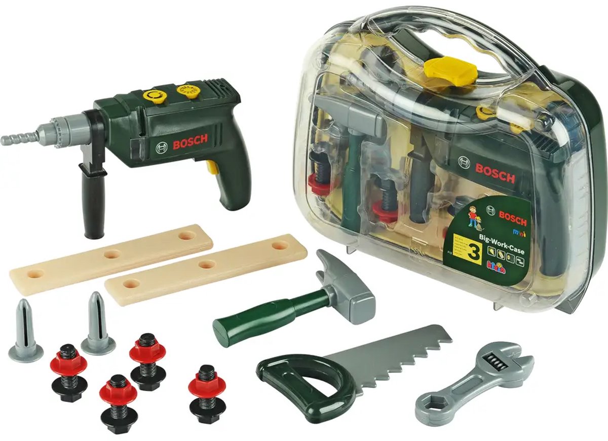 Klein Toys Bosch mini 16-delige speelgoed gereedschapskoffer - boormachine, hamer, zaag, steeksleutel en gereedschap accessoires - incl. licht- en geluidseffecten - groen — afbeelding 6