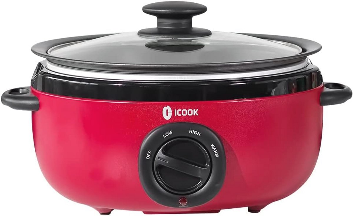 Aluminium Slowcooker 3,5 Liter met Glazen Deksel en Instelbare Temperatuur
