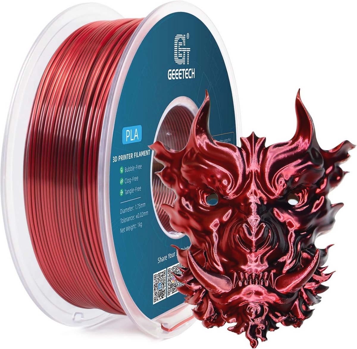 Silk Dual Color Filament 1,75 mm - 1 kg voor 3D-printers, Zwart en Rood