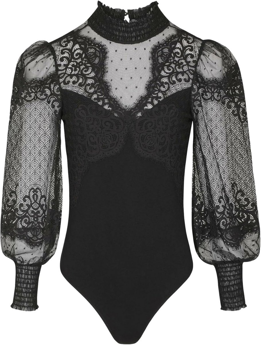 Lange Mouwen T-shirt met Kant - Zwart - Maat S