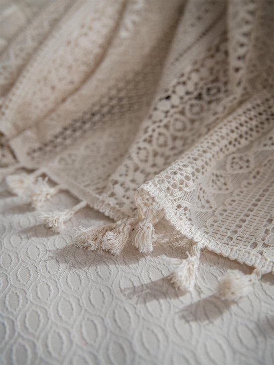 Boho Extra Long Rideau de Douche 180 x 200 cm xl Coton Lin Leibele Ceinture Grenouille Tissu Rideau de Douche Ensemble avec Crochet pour Vintage Country Home Salle de Bain Décor, Épais et Ride- Wit