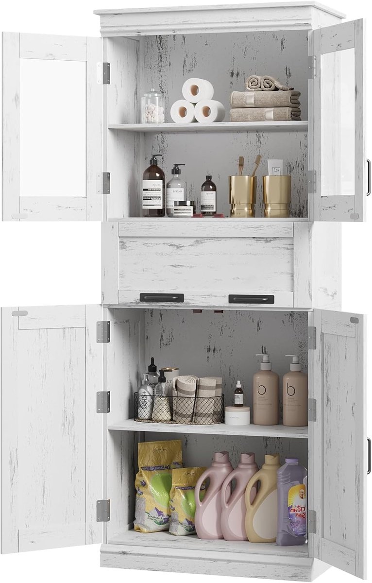 Hoge badkamerkast 60x40x170 cm – vrijstaande opbergkast voor badkamer, keuken, woonkamer – Wit