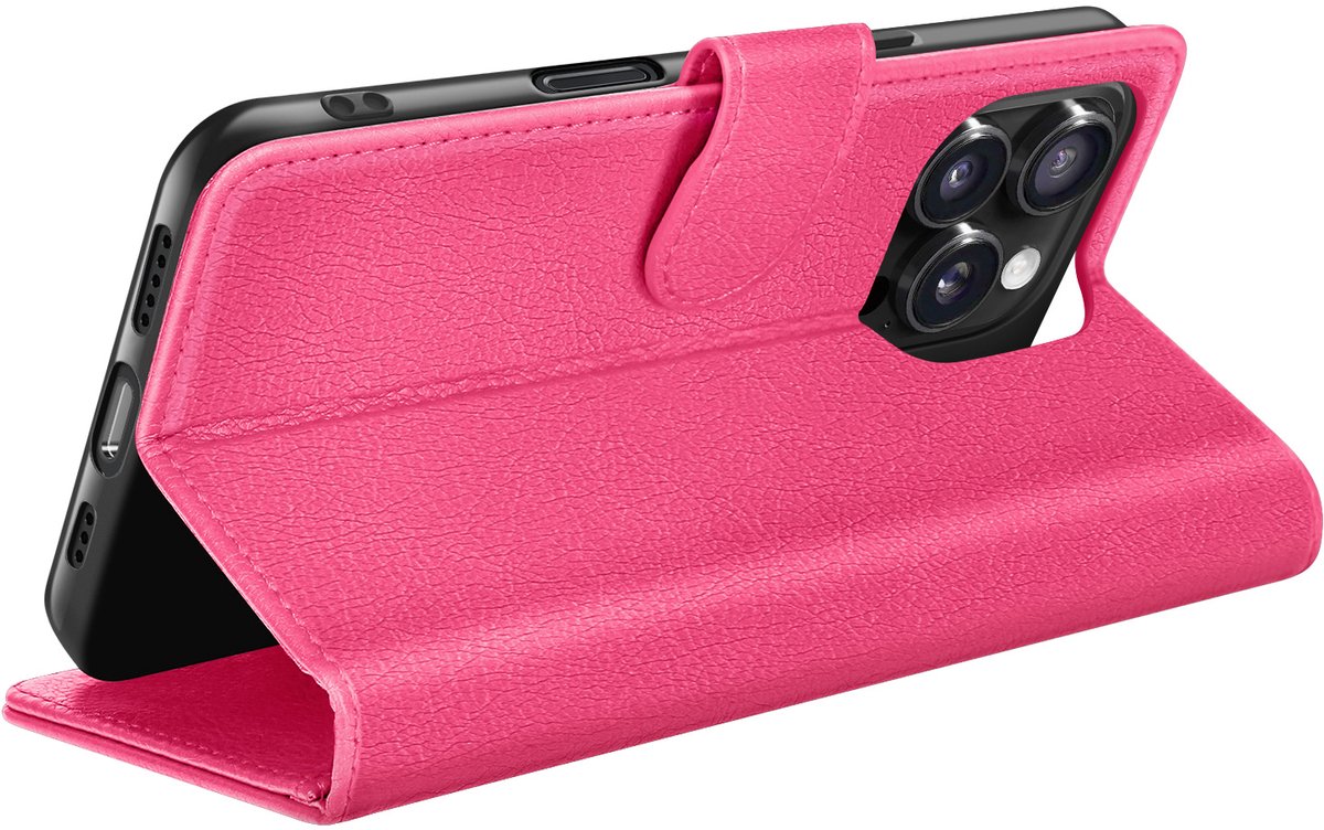 Zanae, Hoesje geschikt voor iPhone 16 Pro - Wallet Case & Magneetsluiting, Fuchsia