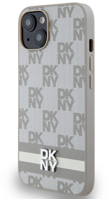 DKNY Coque arrière à rayures imprimées à carreaux - Convient pour Apple iPhone 14 (6,1") - Beige