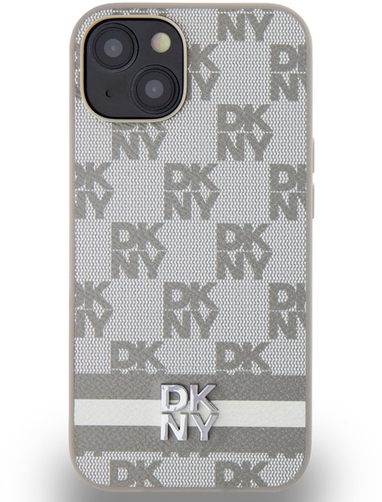 DKNY Coque arrière à rayures imprimées à carreaux - Convient pour Apple iPhone 14 (6,1") - Beige