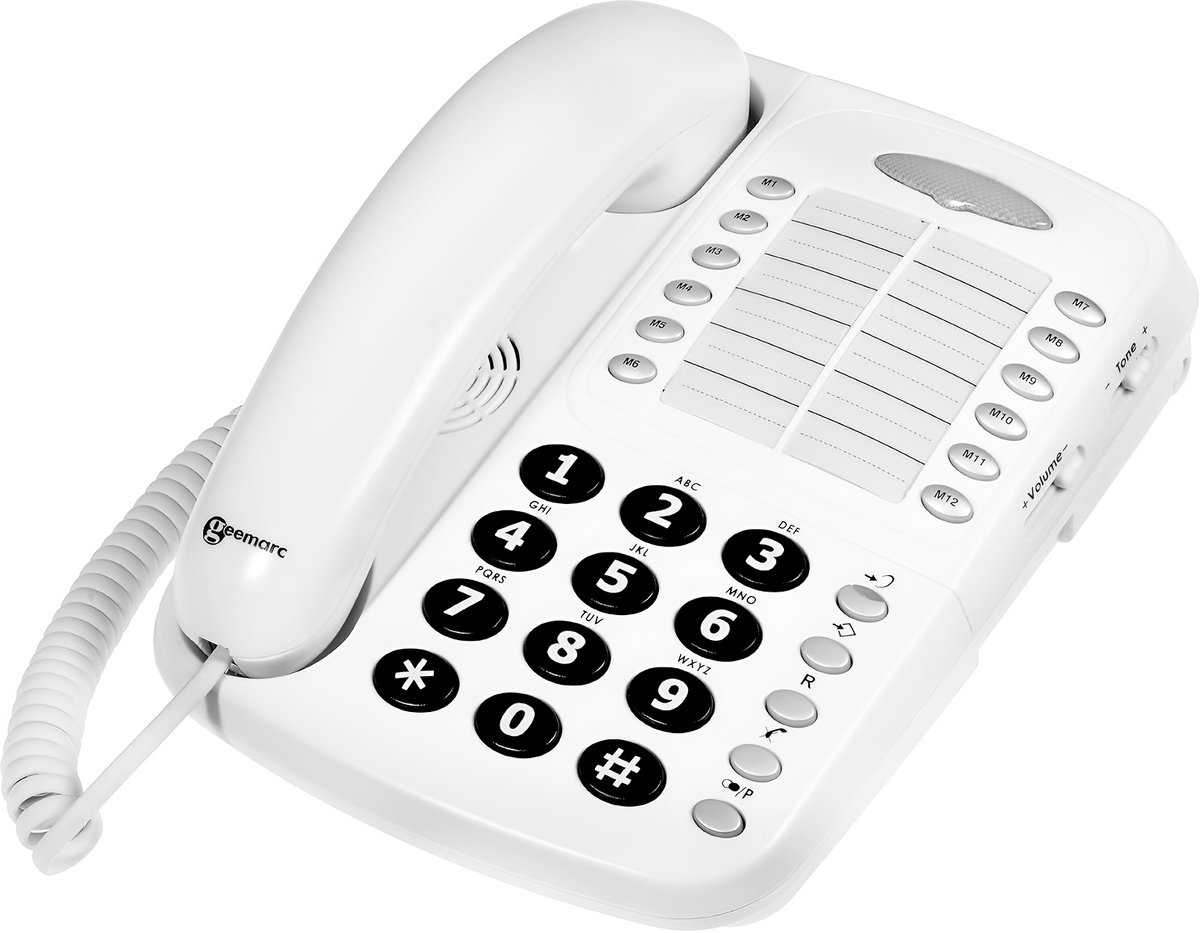 Geemarc, Vaste Telefoon Voor Senioren Voor Geemarc Cl1100 Speciaal Bureau Met Versterker Voor Senioren Met Instelbare Luide Beltoon, Wit