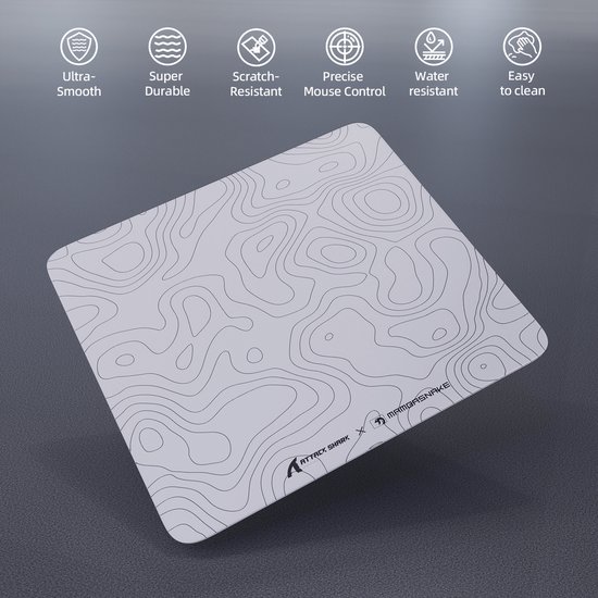 ATTACK SHARK CM05 Tempered Glass Gaming Mouse Pad - Glazen Muismat - Ultra-Smooth Surface - 9H Tempered Glass - 45*40CM - eSport Gaming Mousepad - White Contour Line