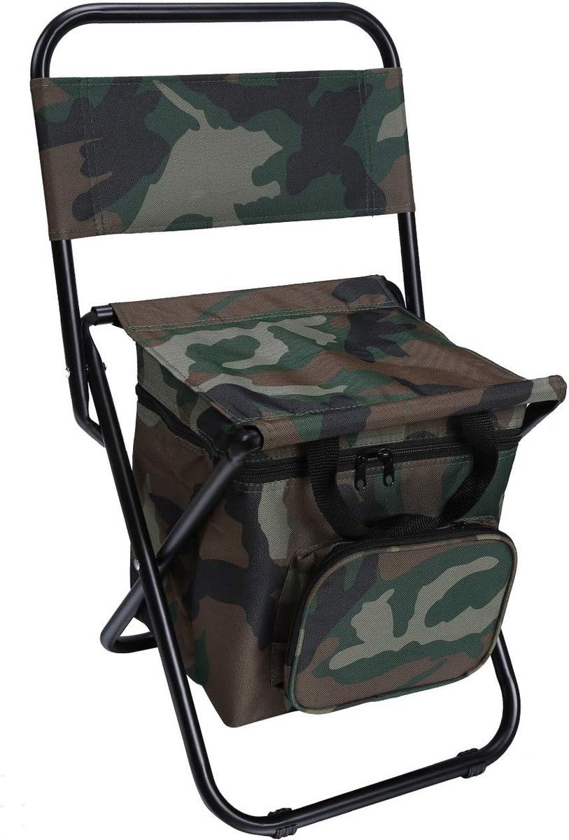 Visstoel met geïsoleerde tas, draagbare visstoel, opvouwbare kampeerstoel - camouflage