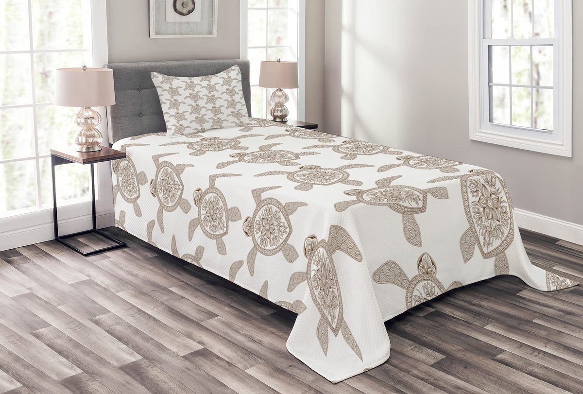 ABAKUHAUS Schildpad Sprei-Set – 170x220 cm, donker palissander/wit