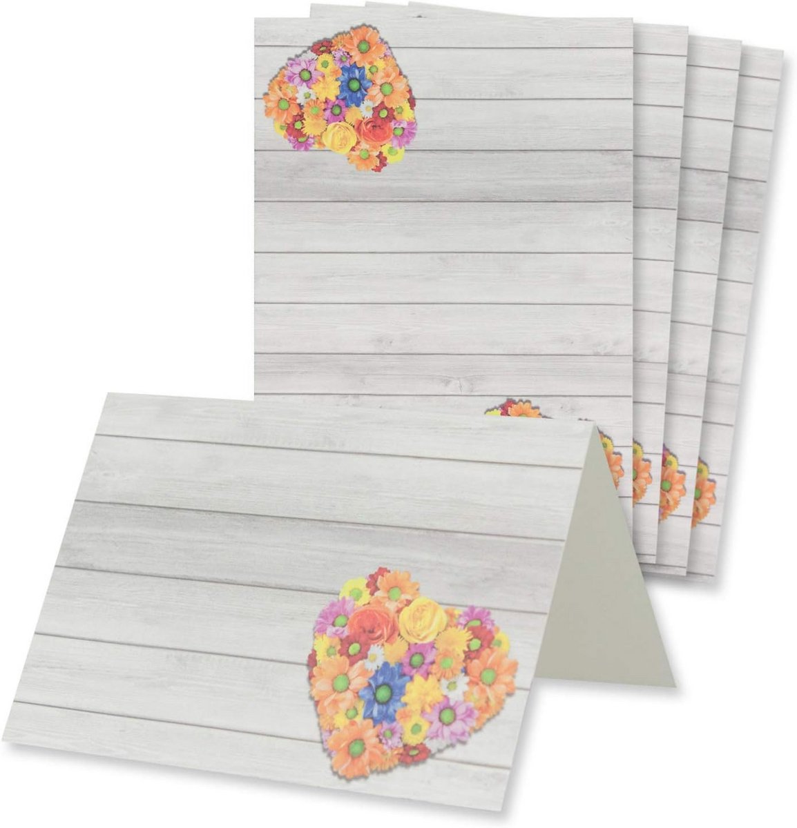 Tafelkaarten voor Bruiloft met Bloemen-Hart Motief - DIN A7, Blanco, Bedrukbaar - Ideaal voor Plaatsing en Decoratie