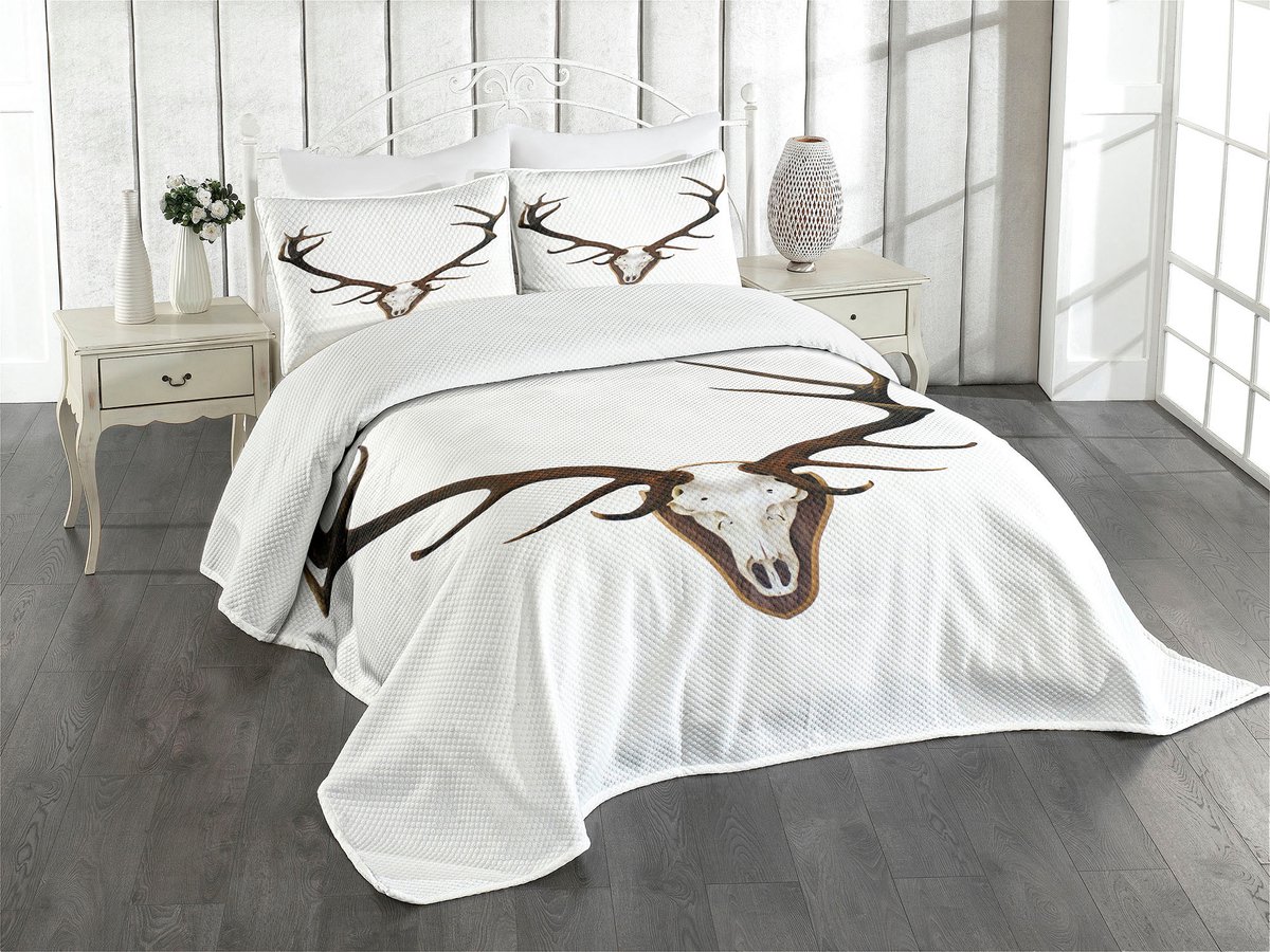 ABAKUHAUS gewei-sprei-set – 3-delig 220×220 cm – lichtgrijs/bruin