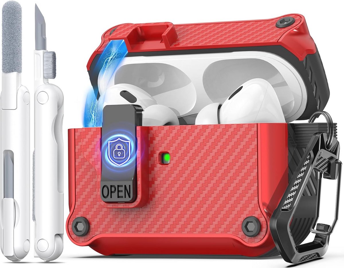 Compatibele AirPods Pro 2 Hoes met Reinigingsset - Rood
