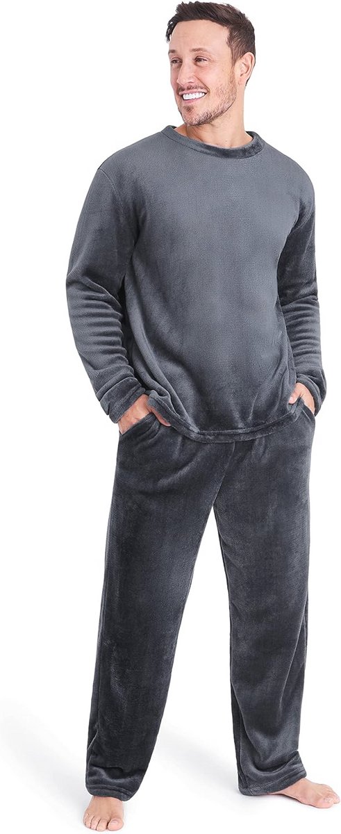 Comfortabele Herenpyjama van Zacht Fleece - 2-delig, Loungekleding voor Thuis, Perfect Cadeau voor Mannen