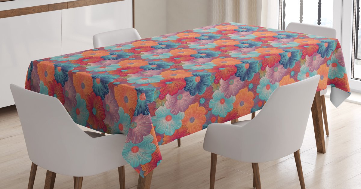 ABAKUHAUS Bloemen tafelkleed – Overlappende bloemen – 140 x 200 cm – Veelkleurig