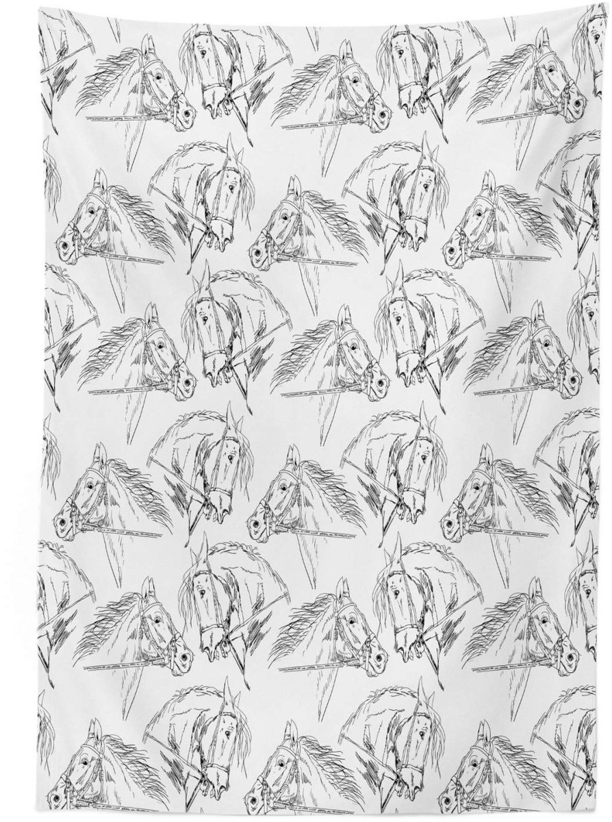 ABAKUHAUS Tafelkleed – Arabische Merrie Schets – 140x200 cm – wit/zwart, satijn