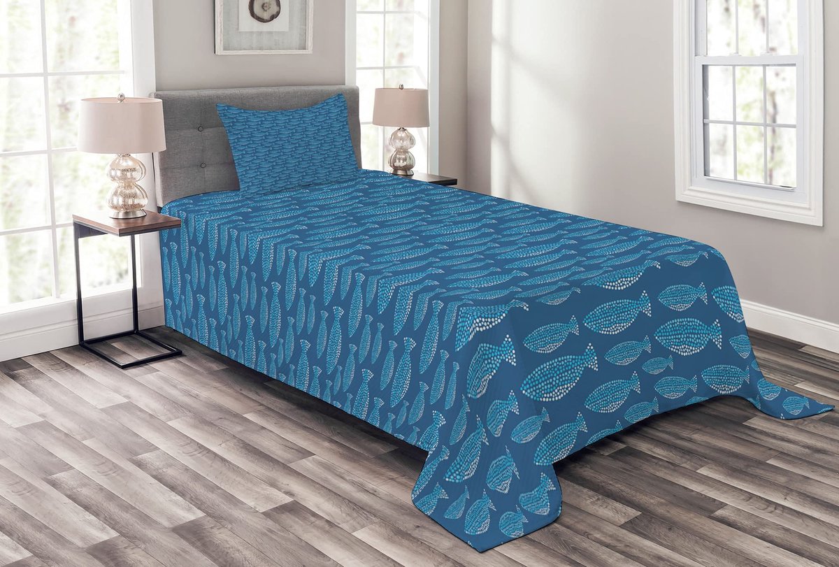 ABAKUHAUS Vis dagdeken set – Blauw/Wit – 170x220 cm