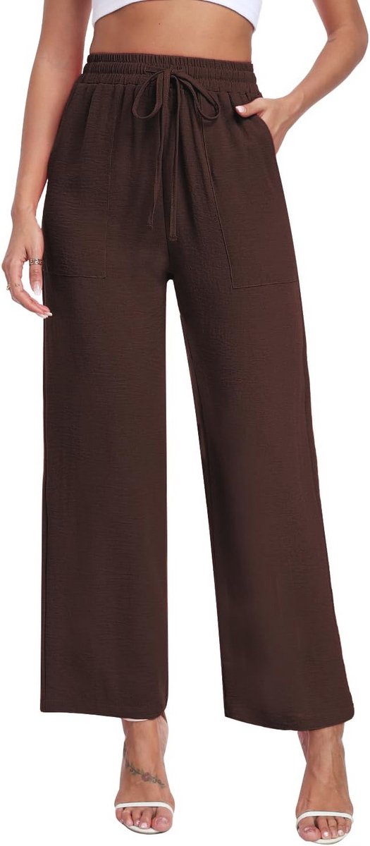 Casual Elegante Palazzo Damesbroek met Rechte Pijpen en Hoge Taille voor Lente en Zomer