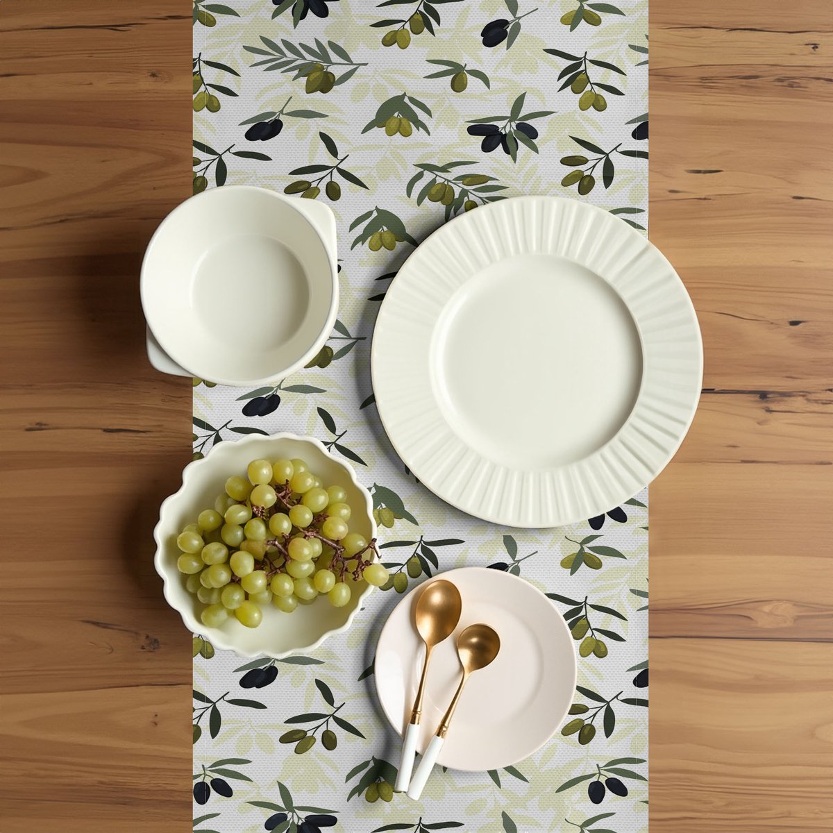 ABAKUHAUS olijfgroene tafelloper – 40x180 cm – veelkleurig, machinewasbaar