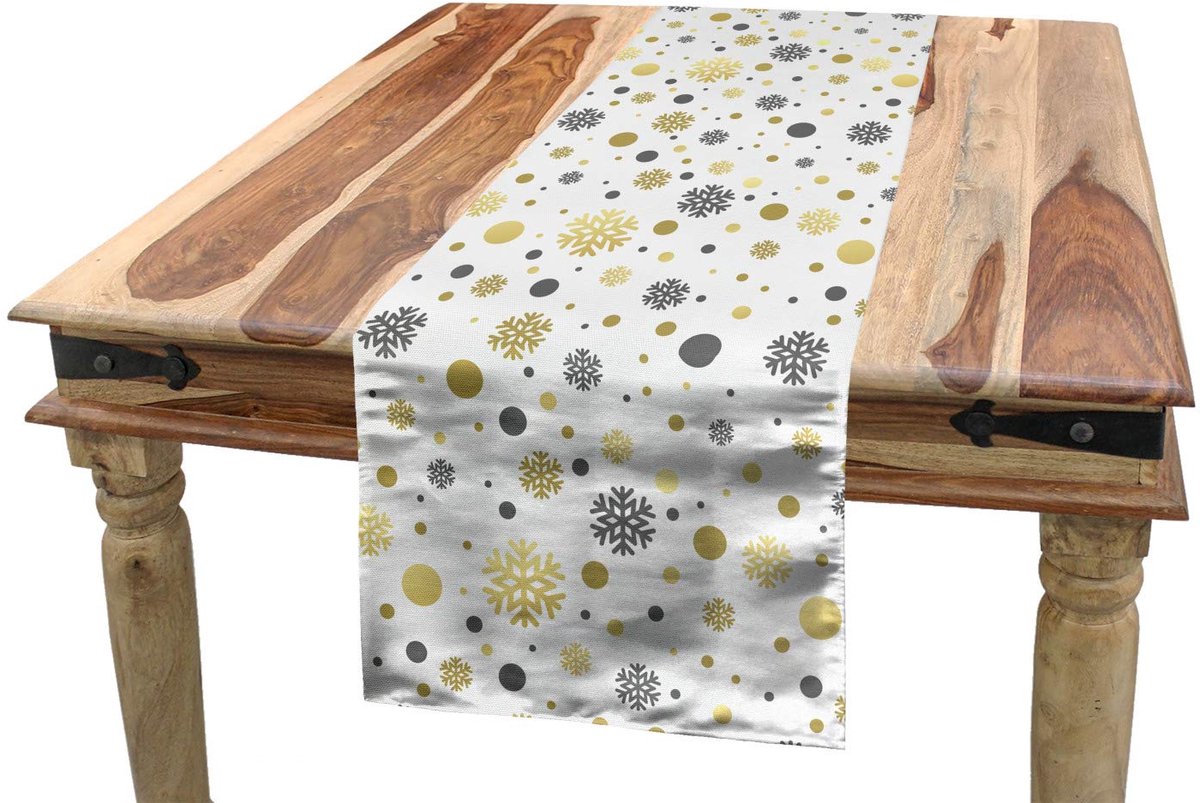 ABAKUHAUS Tafelloper – Winterontwerp Sneeuw – 40x225 cm – geel-wit-grijs
