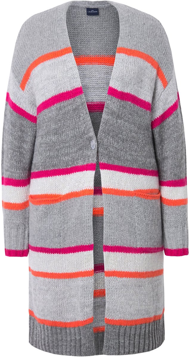 Laurasøn - Dames - Lang vest knoopsluiting lange mouwen zakken - Grijs melange - Maat L