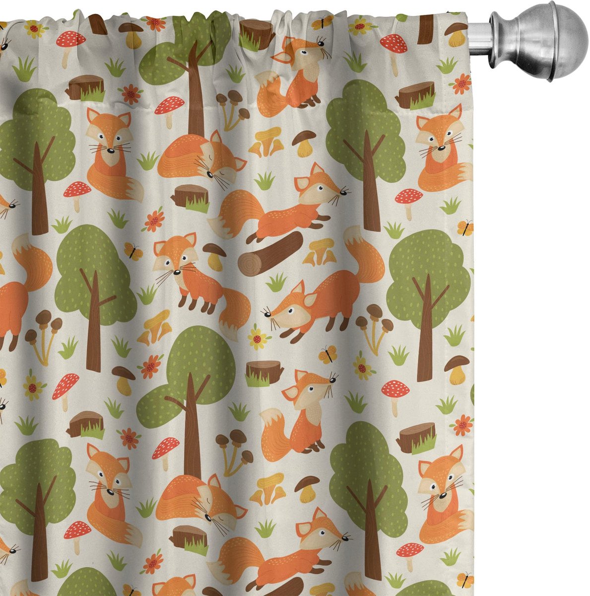 ABAKUHAUS Gordijnen met vosmotief – 2-delige set 75x225 cm – Veelkleurig Mehrfarbig