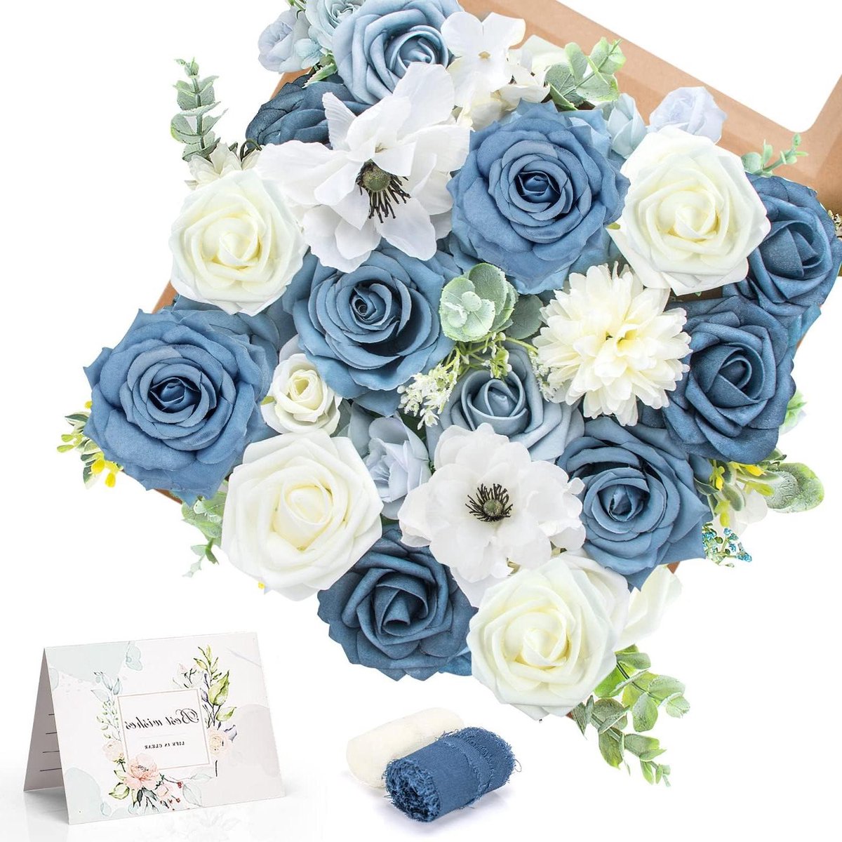 CSGoods - Kunstbloemen Combo Set voor DIY Bruiloft Boeketten en Decoraties in Blauw Tinten