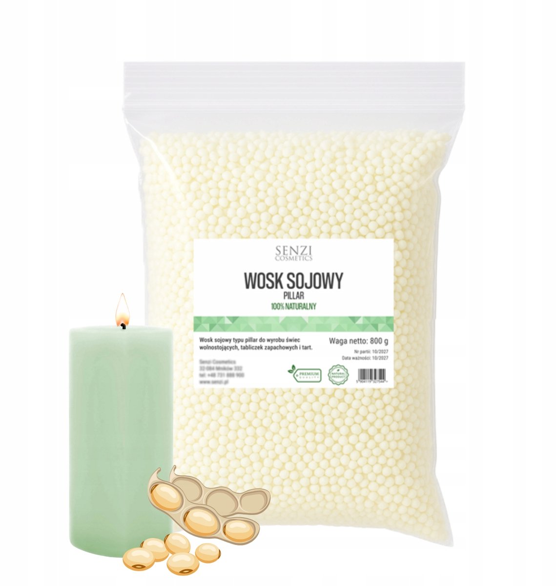 Natuurlijke Sojawas Pillar 800g - Vegan DIY Kaarsen