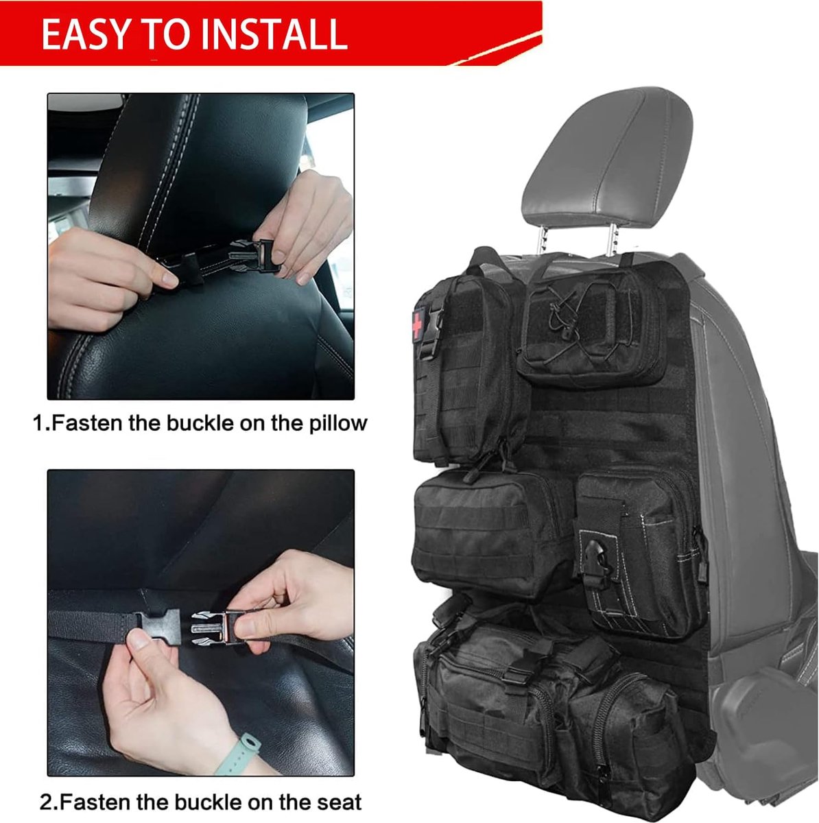 Universele 6-in-1 tactische organizer voor de achterbank - organizer voor de auto - waterdichte Oxford-stof - grote achterbank-organizer voor alle voertuigen – foto 3