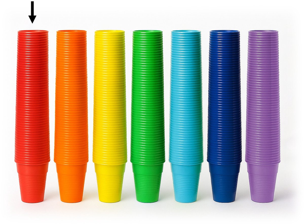 Set van 100 gekleurde feestbekers (rood)