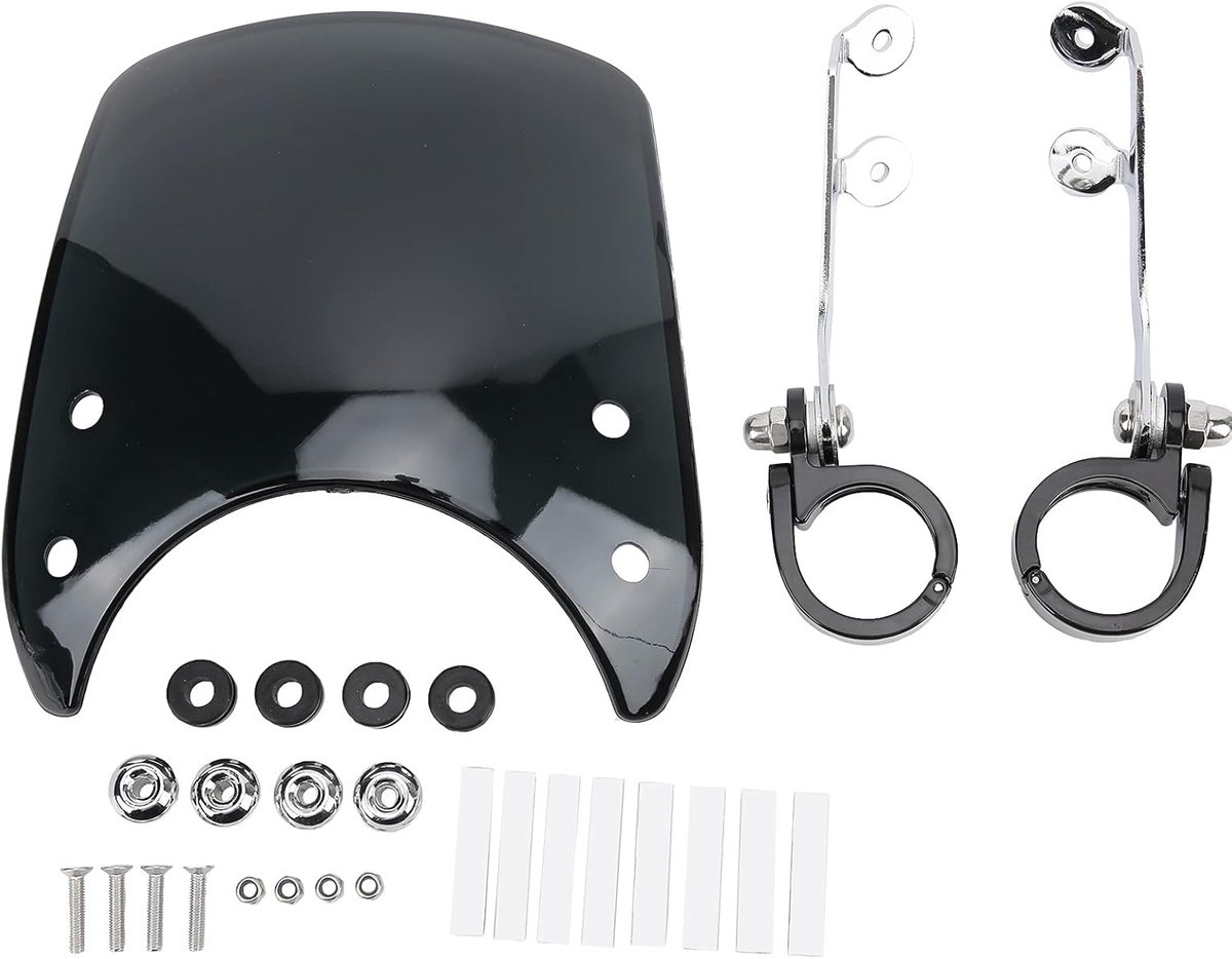 Motorcycle Windscreen - Windscreen Headlight Fairing - 180° Adjustable Universal voor 1.5-1.6in Front Fork - Acrylic - Zwart