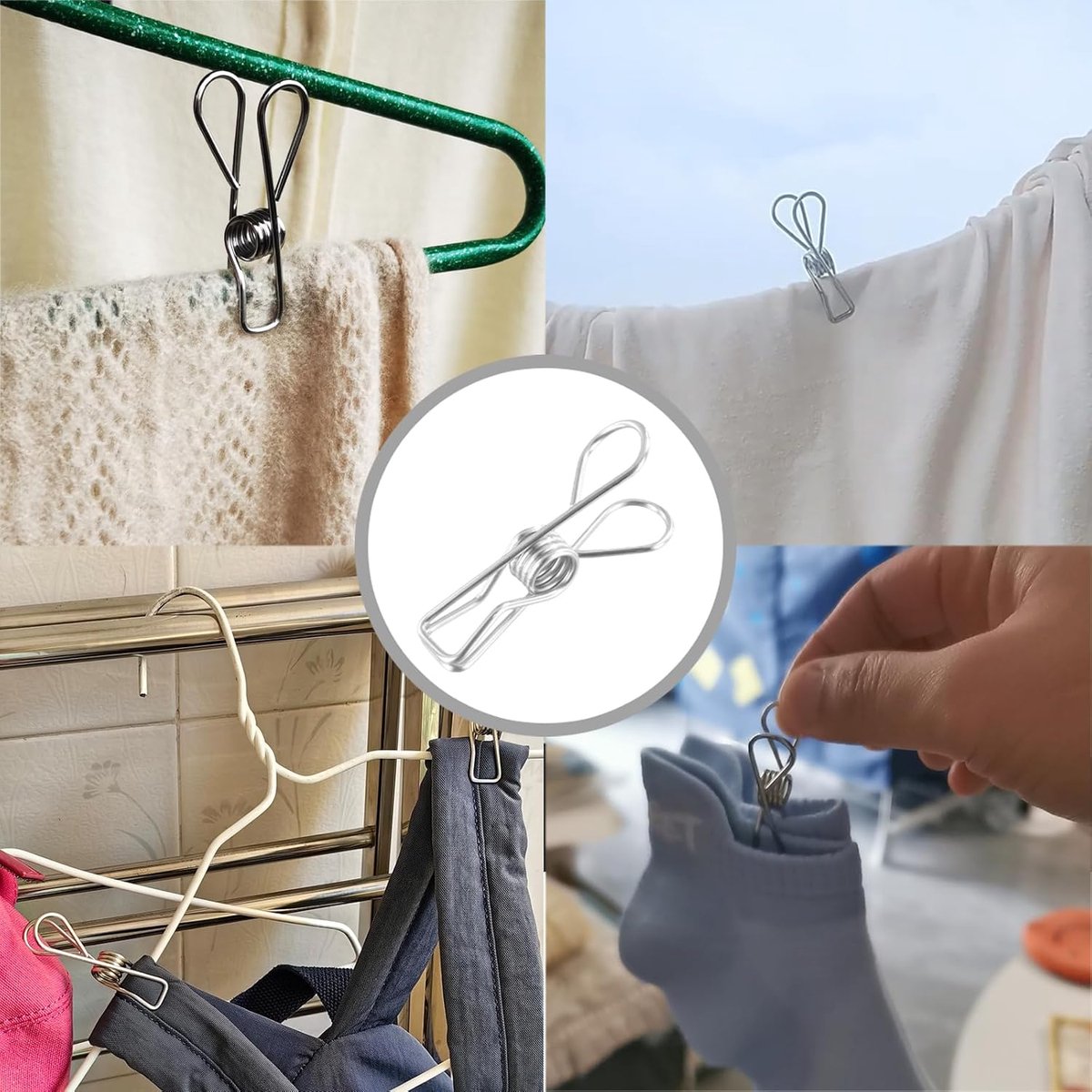 200pcs RVS Wasknijpers - 52mm Metaal Clips - Voor Handdoeken Kleding Sokken Waslijn Bevestiging