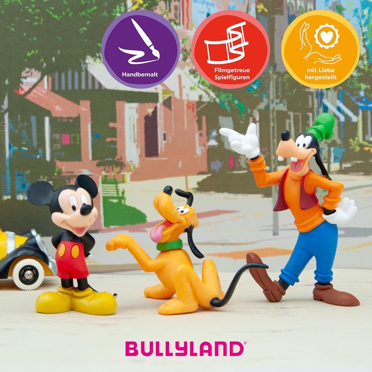 Bullyland 15150 – Disney 100 Jaar Verjaardagsfigurenset met Mickey Mouse, Donald Duck, Pluto en Goofy – Speciaal voor Disney-verzamelaars en jonge fans – Perfect als cadeau of taartdecoratie — afbeelding 4