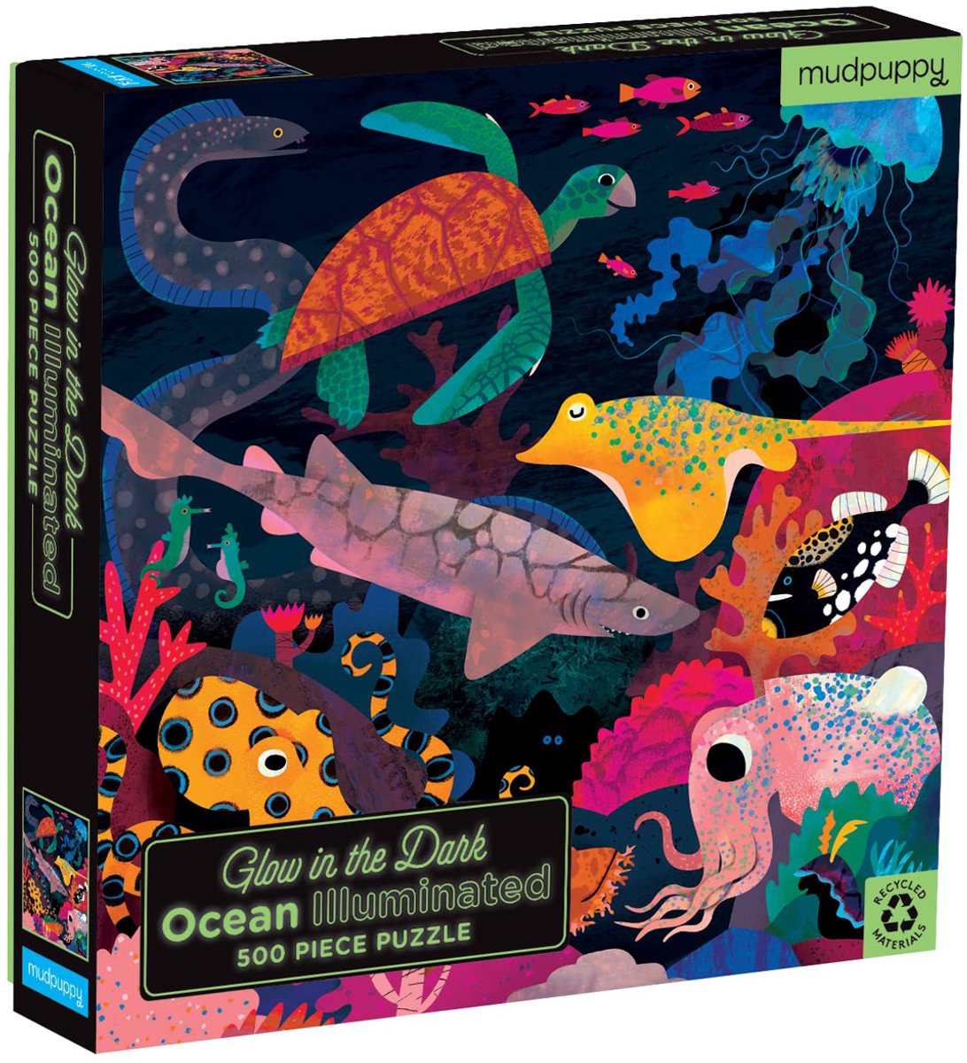 MUDPUPPY Glow In The Dark Puzzel - Oceaan - 51X51Cm - 500 Stukjes - 8 Jaar