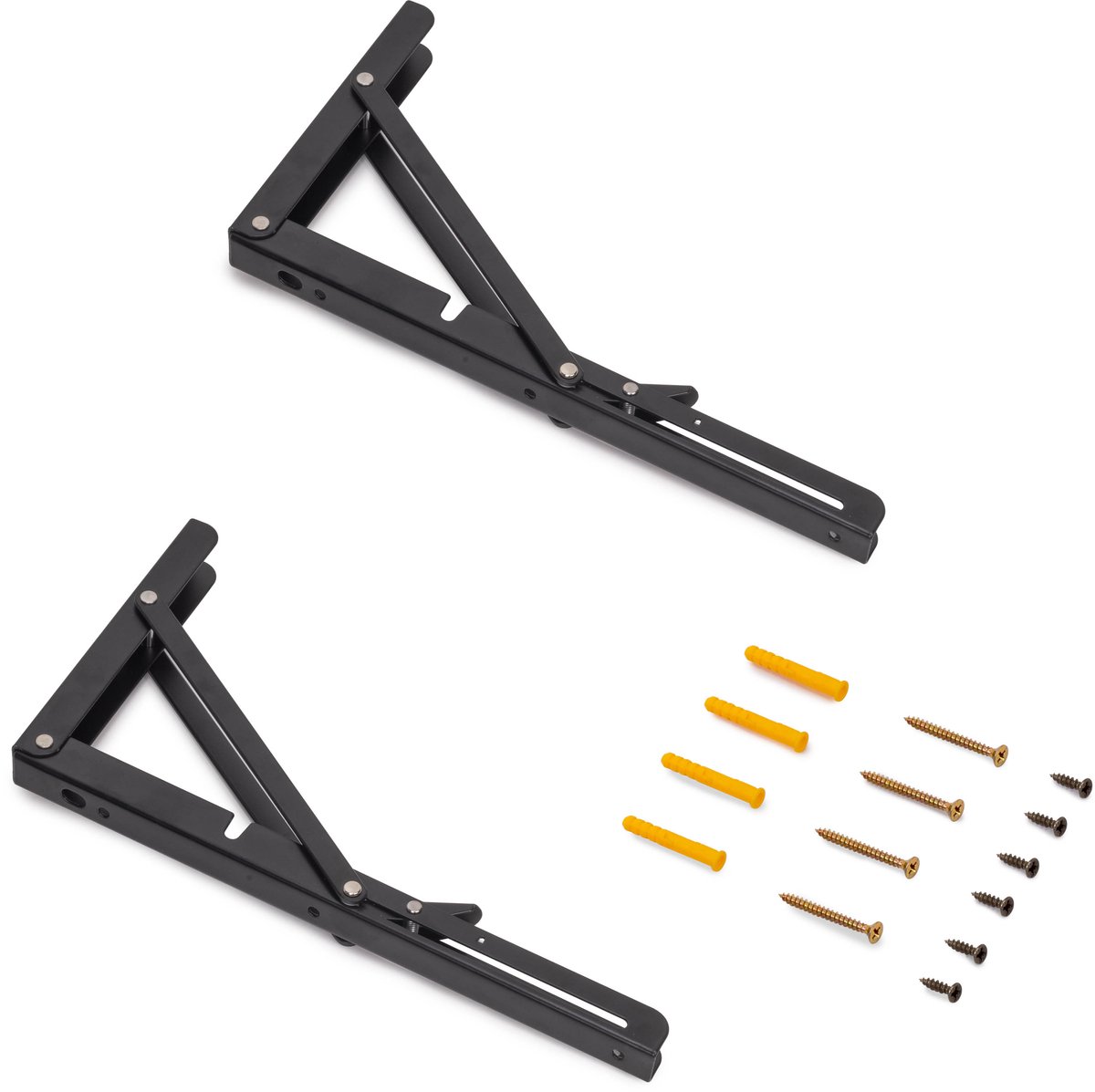 Emuca Set opklapbare planksteunen, lengte 203mm, Staal, Zwart gelakt